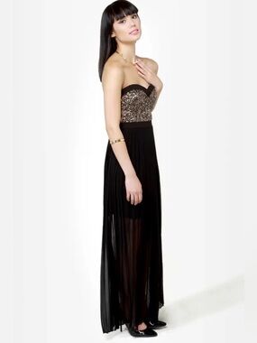 Black Maxi Dress with Gold Sequin Bodice